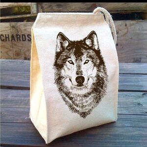 Canvas Wolf Print lunch Bag